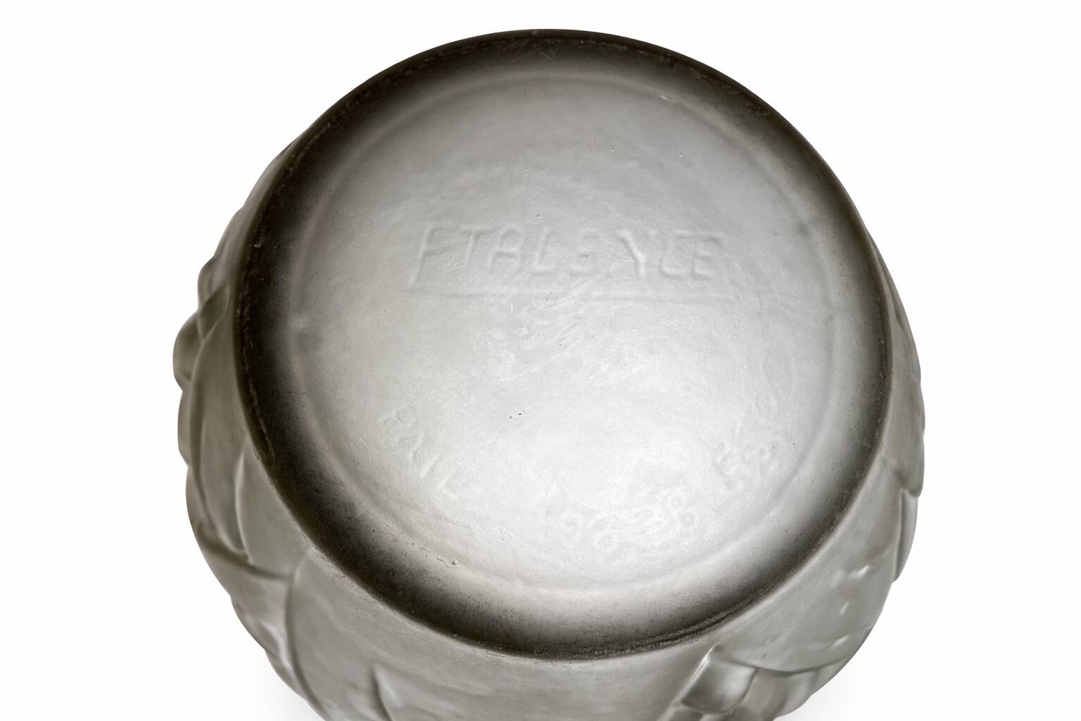 Large Art Deco vase Etaleune pressed glass – France 1930–50