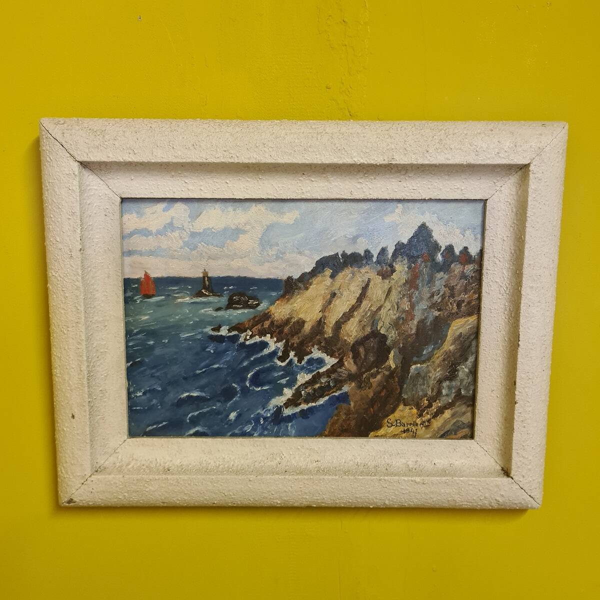 Oil on panel pendant with the French Coast By S. Barrier From 1947