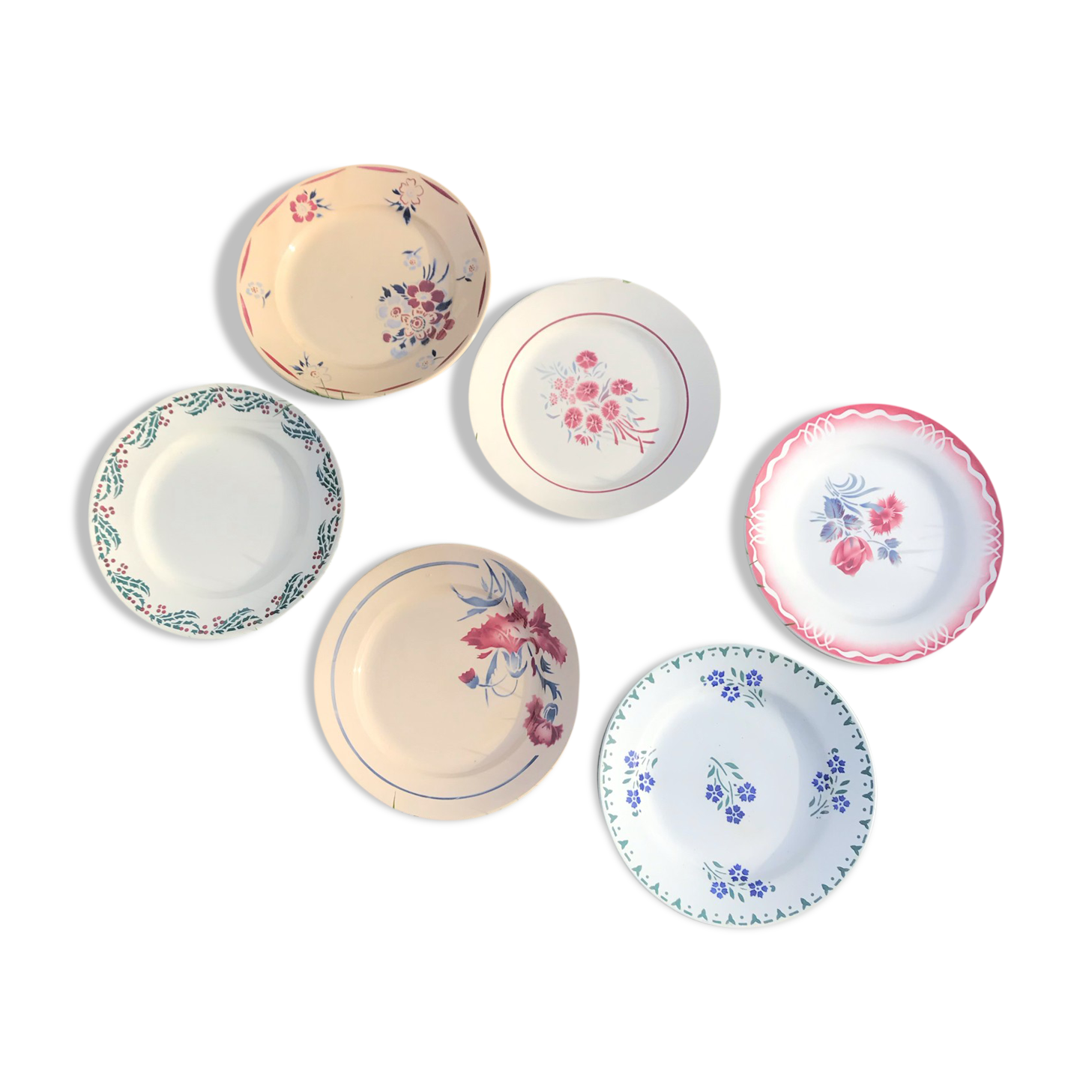 6 mismatched vintage plates