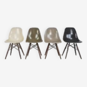 Eames Herman Miller DSW side chairs in greys - umber / grey / greige / parchment