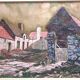 Gouache et charbon, Un hameau à La Haye, ch. Levaché