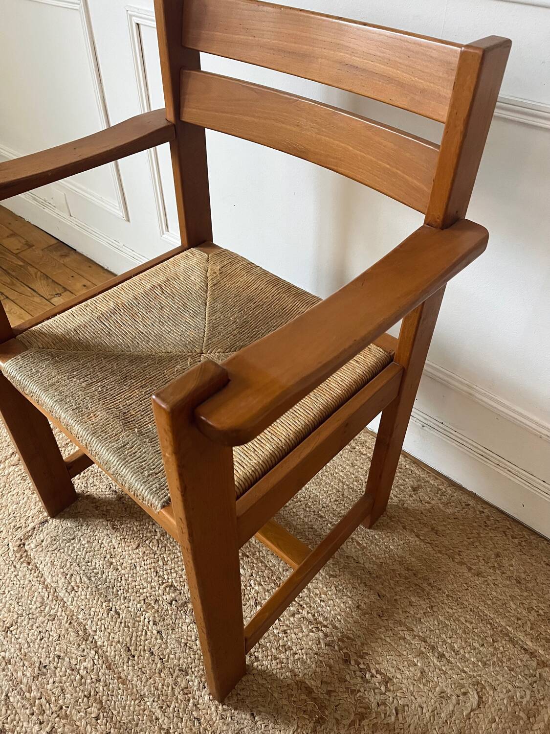 Armchair in elm and straw Maison Regain