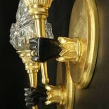 Pair of torchiere wall lights with hands - gilded bronze and black patina