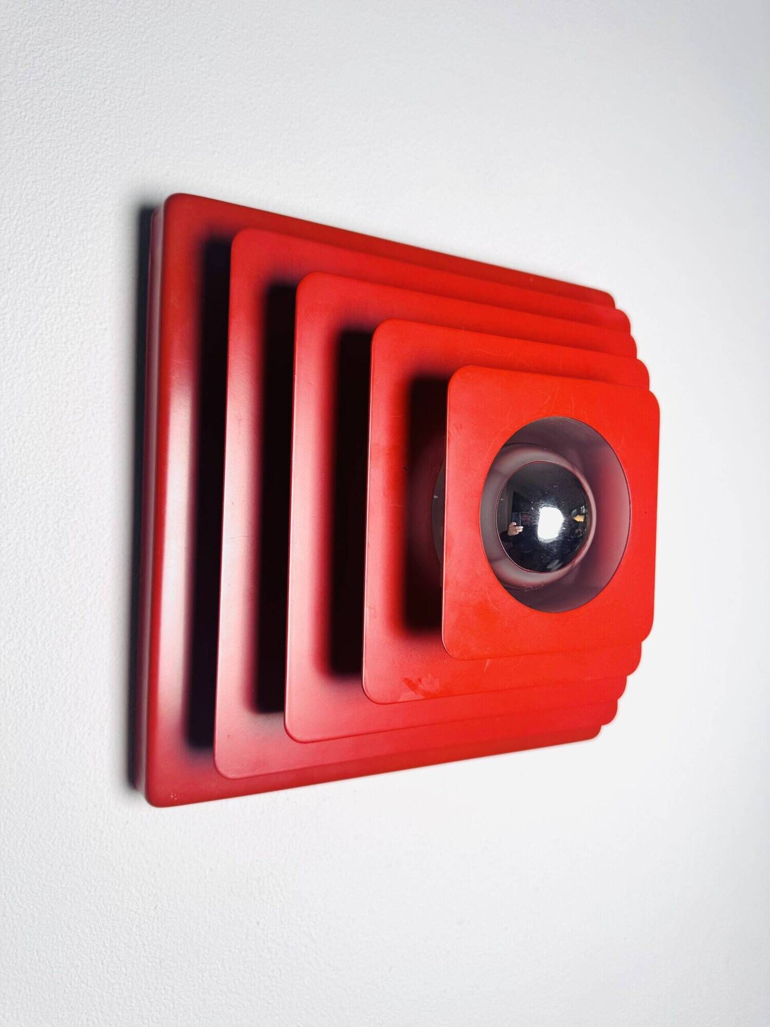 Multi-Layered Pyramid Wall Lamp In Red By Hustadt Leuchten, Germany 1970S