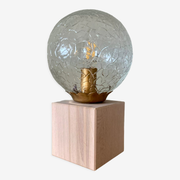 Vintage glass globe table lamp and wooden foot