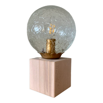 Vintage glass globe table lamp and wooden foot