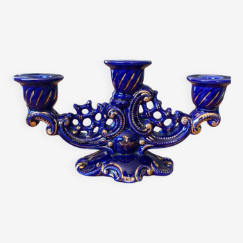 Klein blue and gold 3-branched candle holder