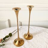 Pair of Scandinavian candlesticks in gilded brass H 23 cm