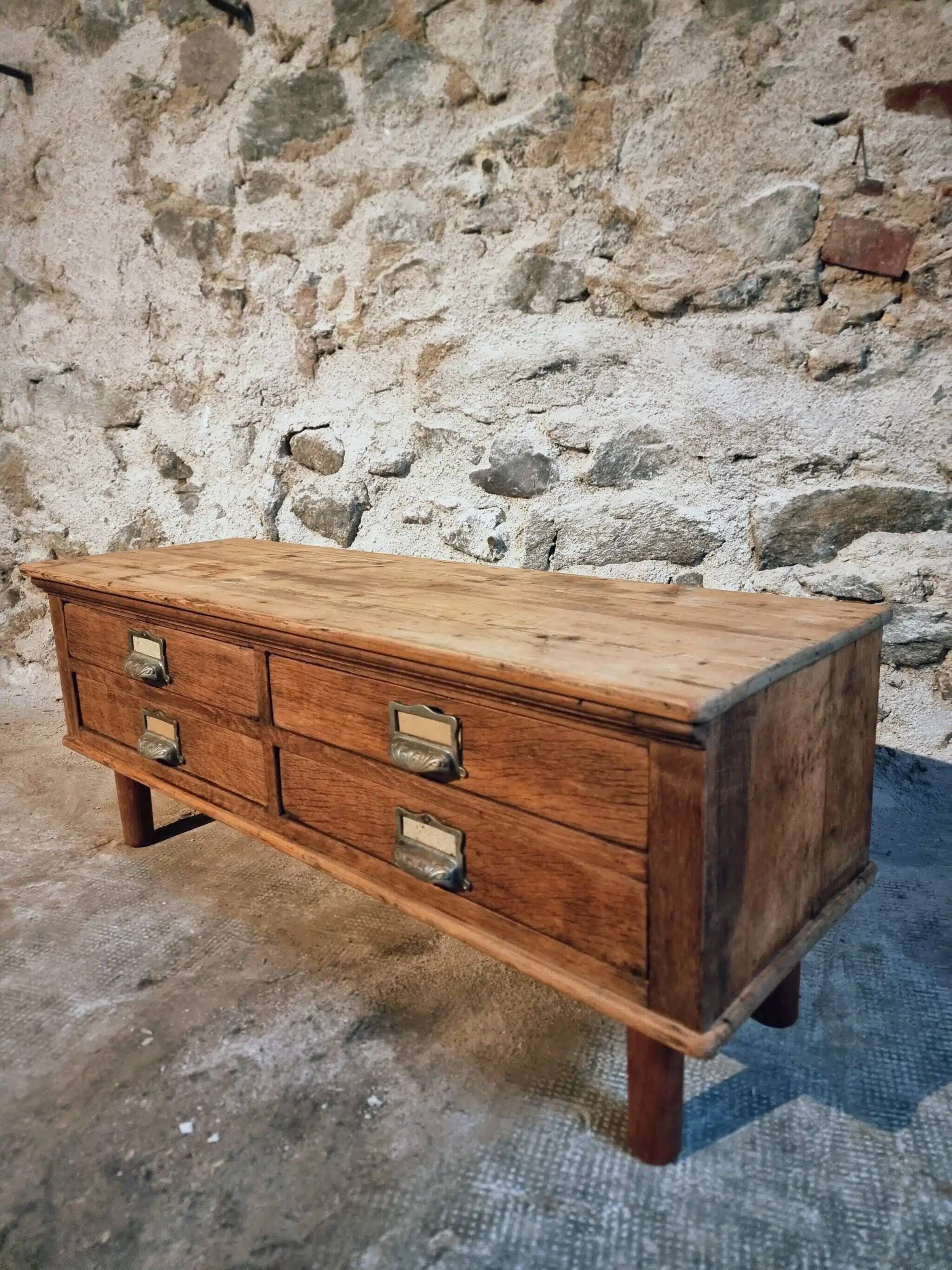 Antique French chest of drawers, circa 1900 – oak and pine with 4 drawers