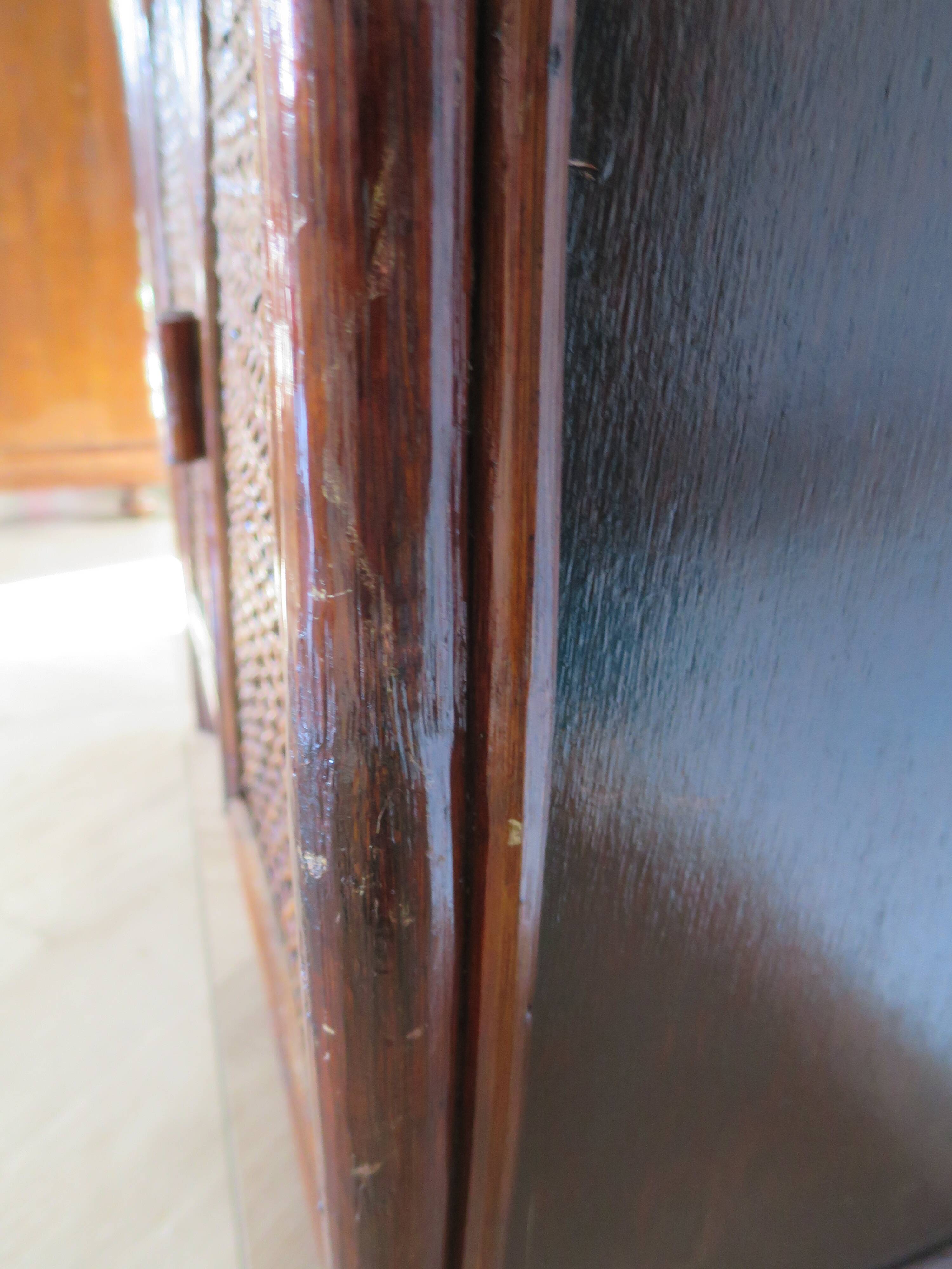 Support buffet bibus woven rattan 2 doors in caning - vintage 60s/70s