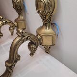 Pair of golden brass and engraved glass wall lights
