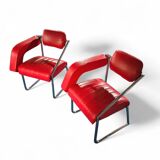 2 chaises en cuir rouge par Eileen Gray pour Alivar