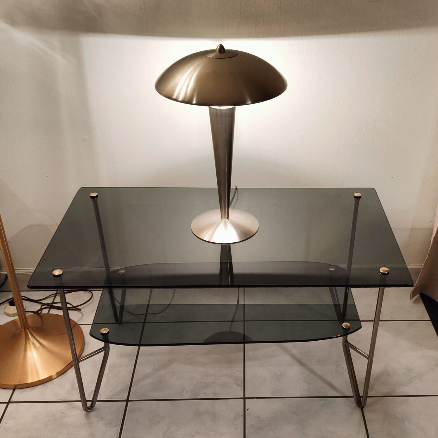 Coffee table 1950 vintage smoked glass