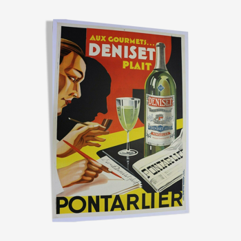 Affiche ancienne originale absinthe anis Pontarlier Deniset 1930 litho art déco