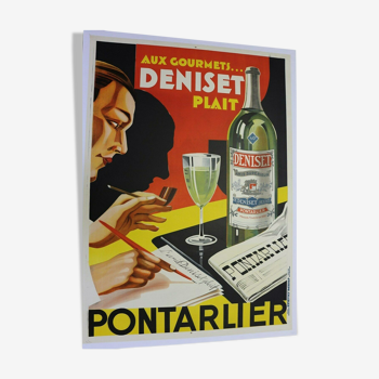 Original old absinthe poster Anis Pontarlier Deniset 1930 litho art deco