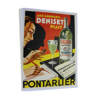 Original old absinthe poster Anis Pontarlier Deniset 1930 litho art deco