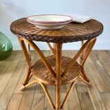 Round rattan coffee table double floor 60s