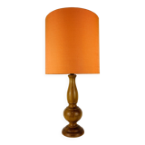 Turned wood lamp with orange shade, 1970s.