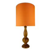 Turned wood lamp with orange shade, 1970s.