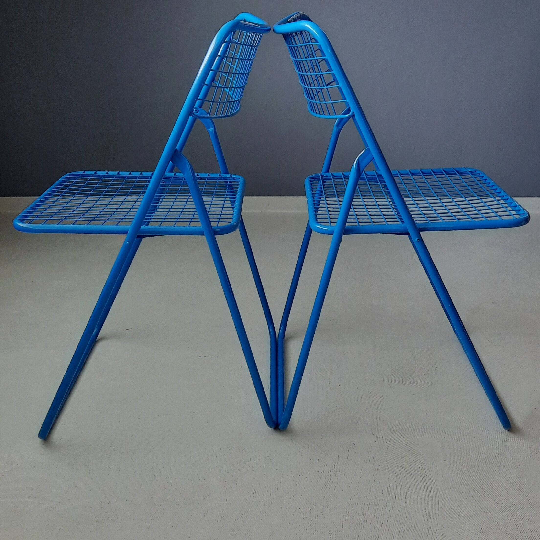 Set of 2 blue metal Rappen (Ted Net) folding chairs by Niels Gammelgaard for Ikea, 1980s