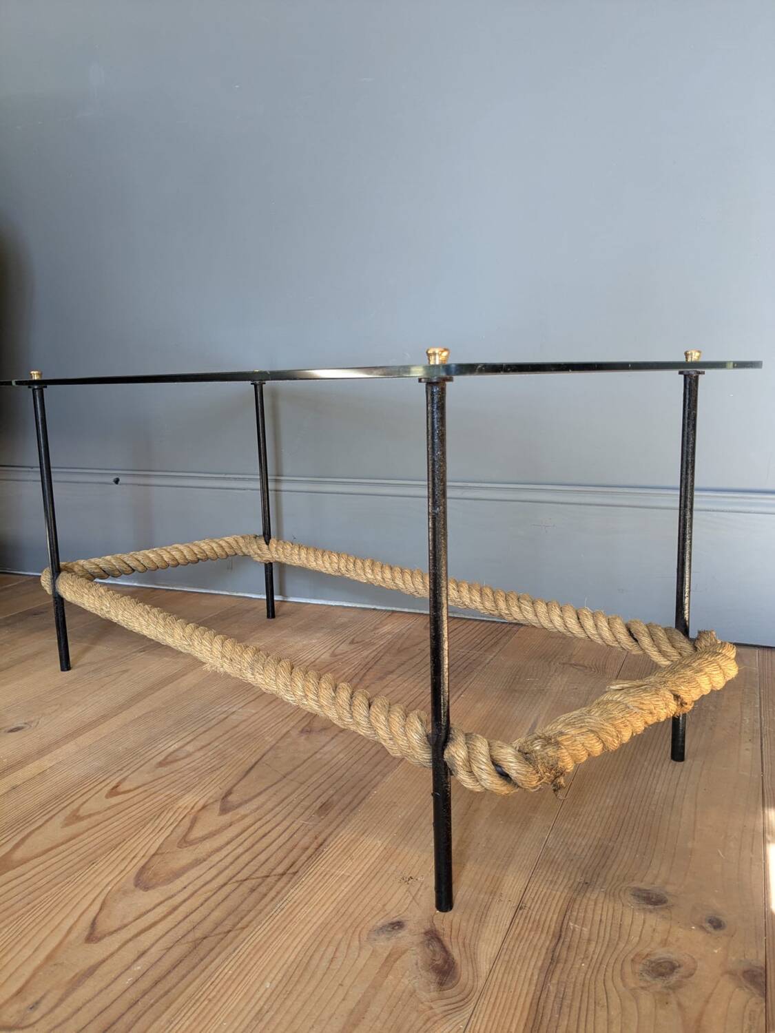 50s metal and rope coffee table