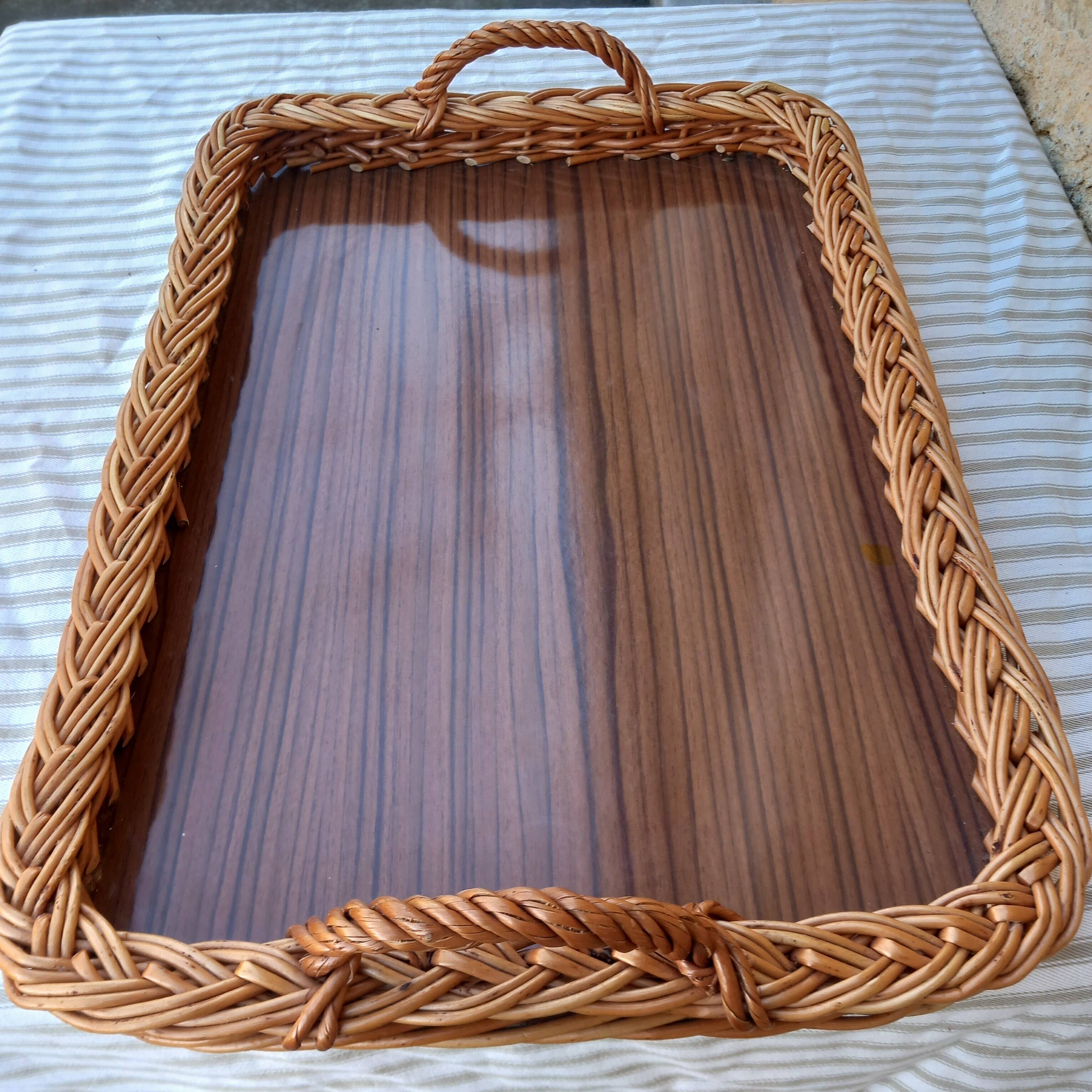 Vintage seventies rattan and formica tray