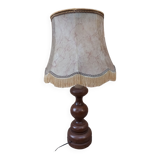 Vintage wooden lamp with fringed shade