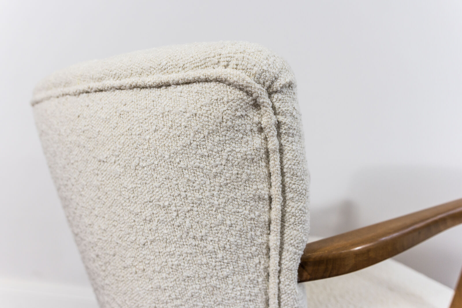 Pair of white cream boucle cocktail chairs, 1950s