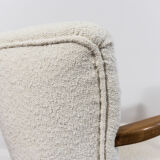 Pair of white cream boucle cocktail chairs, 1950s