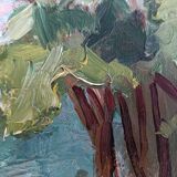 Oil painting, horseback riding in the forest