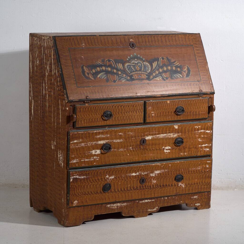 Swedish drop-leaf desk, antique – Scandinavian folk furniture – year 1783