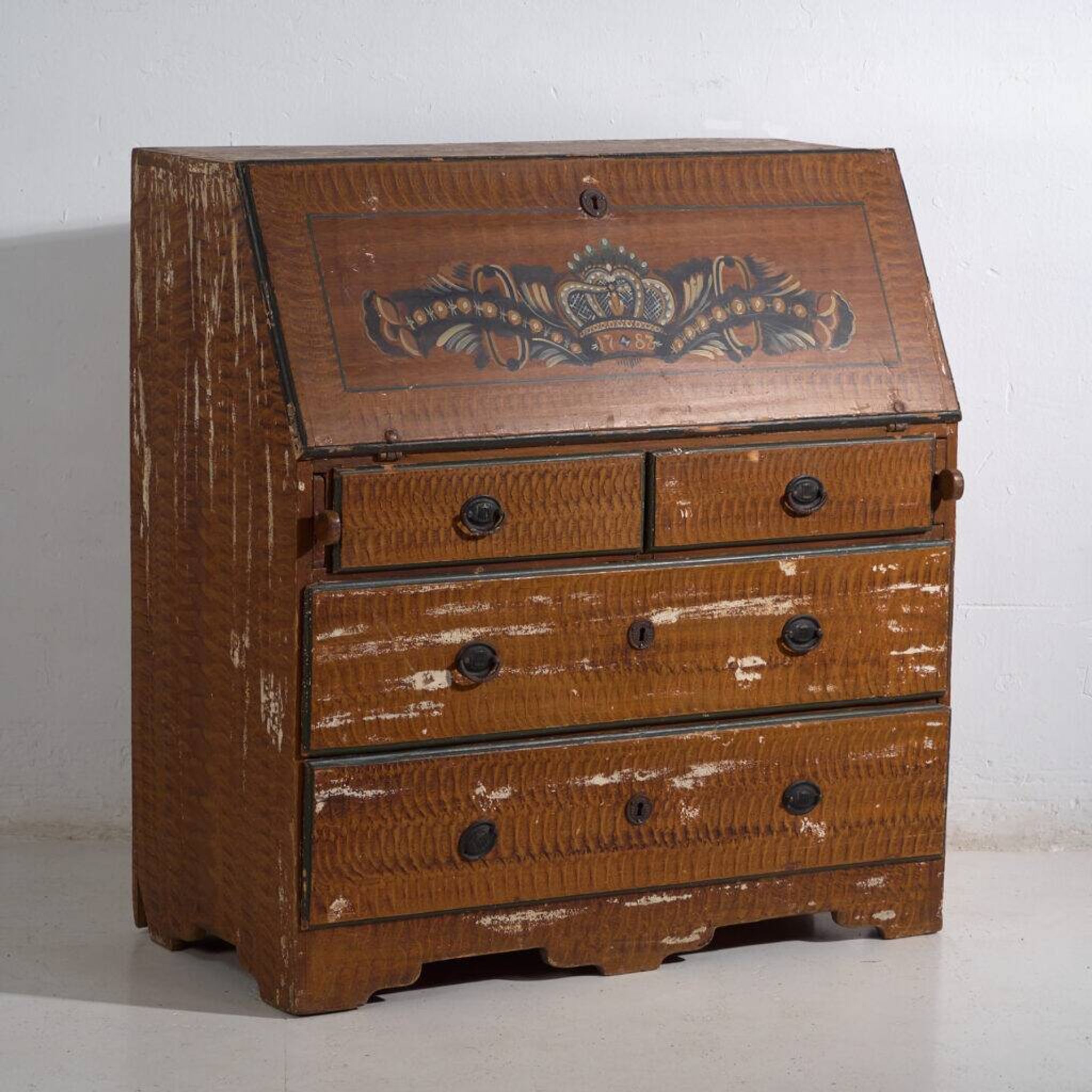 Swedish drop-leaf desk, antique – Scandinavian folk furniture – year 1783