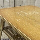 Coffee table from the 70s, rattan and tanned shelf