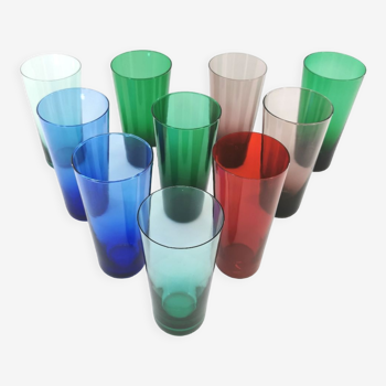 Set of 10 vintage 60's multicolored glasses