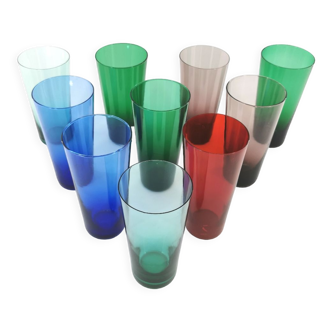 Lot de 10 verres  multicolores vintage 60's