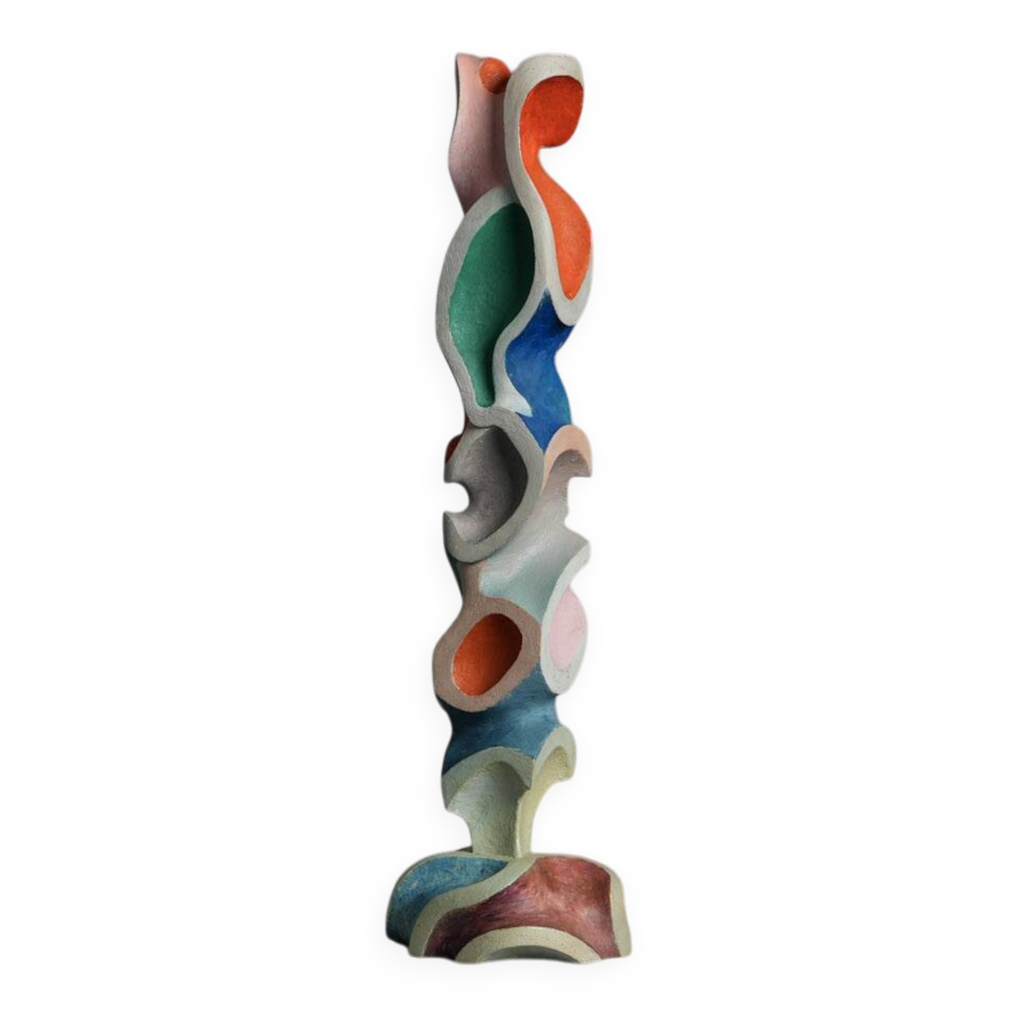 Sculpture en bois polychrome abstraite, attribuée à Ivan Stoyanov, Bulgarie, 1981