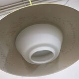 Opal glass and green aluminium shade vintage lamp by Voss Belysning - Denmark