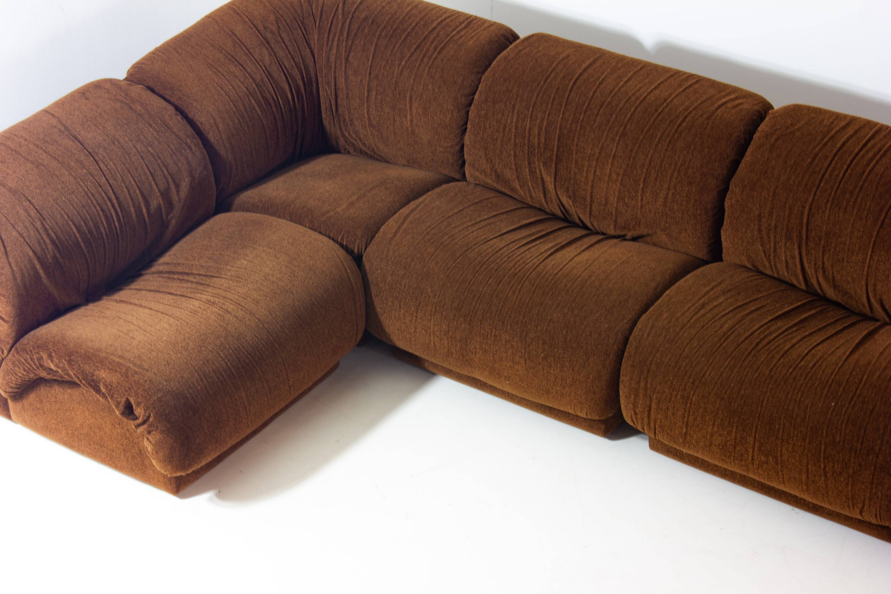 Modular sofa in rust brown velvet by Doimo, 1970s