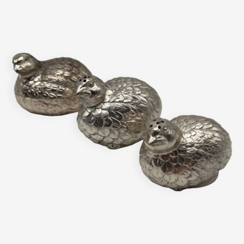 Salière poivrier et moutardier oiseaux en métal argenté style Gucci