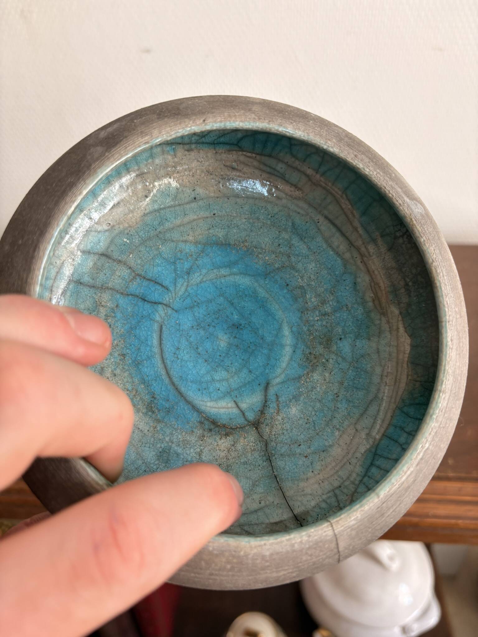 Pocket Vase Bowl Ashtray Raky Signed Pottery Craft Turquoise Z