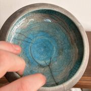 Pocket Vase Bowl Ashtray Raky Signed Pottery Craft Turquoise Z