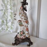 Parrot Candle Holder, Enameled Porcelain and Bronze, Late 19th Century