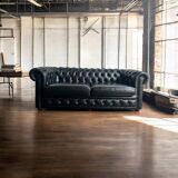 Chesterfield seat/sofa/settee in sturdy black leather