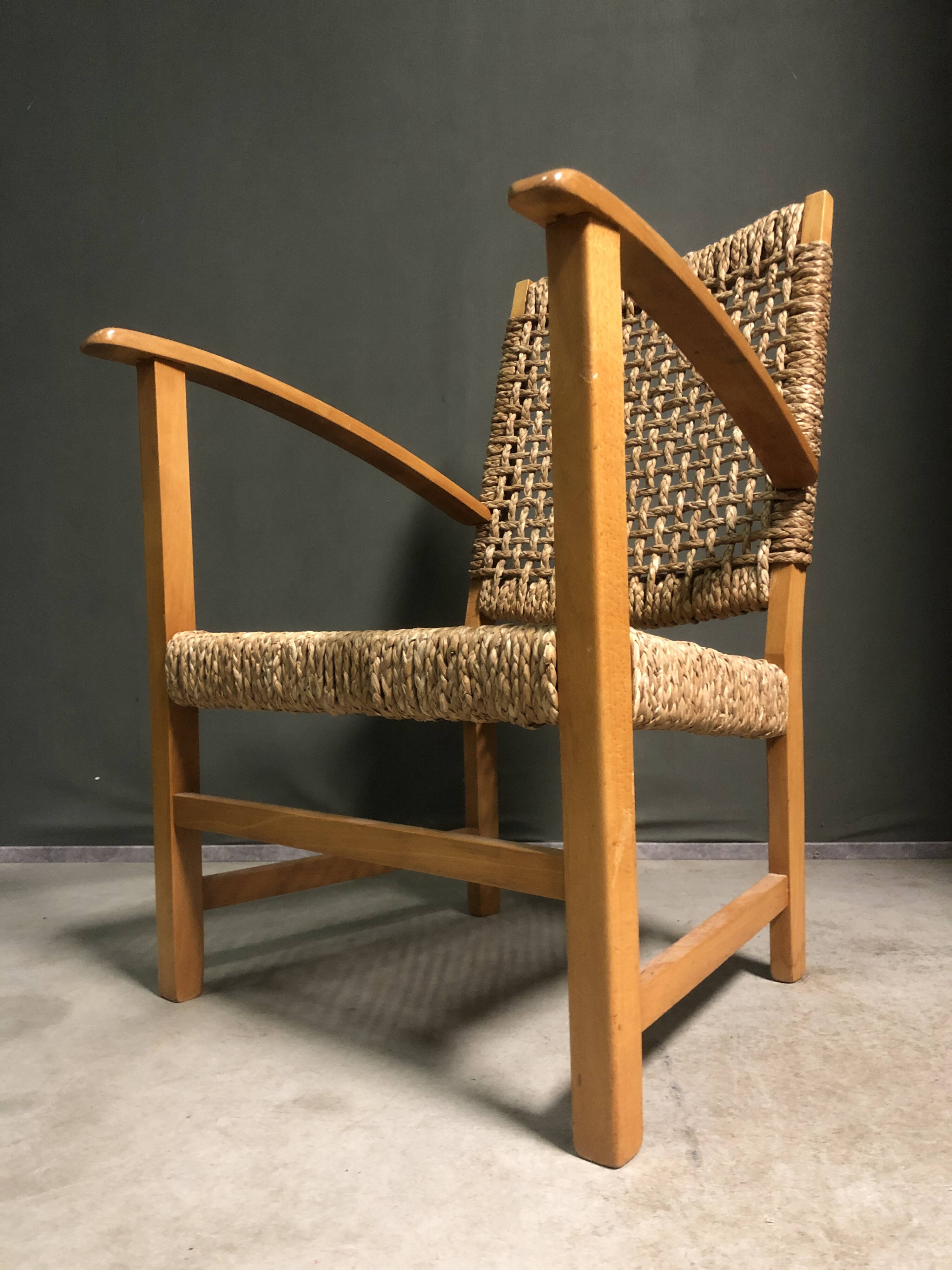 1950's French sea grass rope armchair