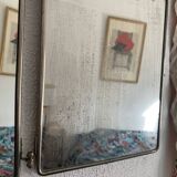 Vintage 1930s triptych barber mirror in brown shagreen - 30 x 77 cm