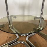 Coffee table chrome and smoked glass round 70s space age