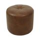 Pouf rond vintage en bois et cuir skaï marron patchwork années 60
