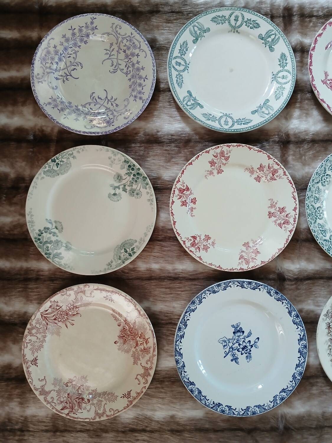 12 antique flat plates in ironstone