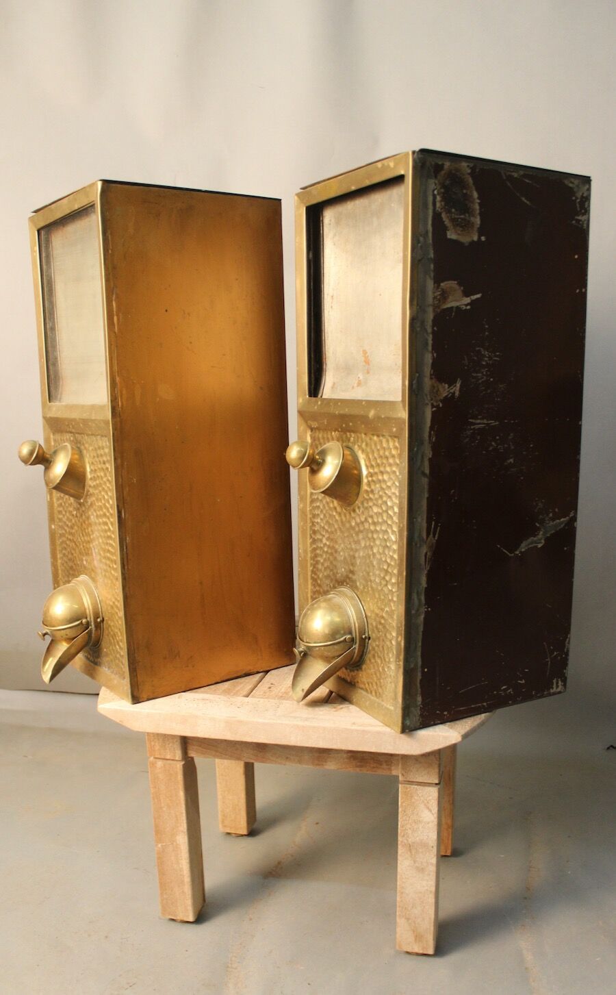 Pair of old coffee silos, coffee bean dispenser