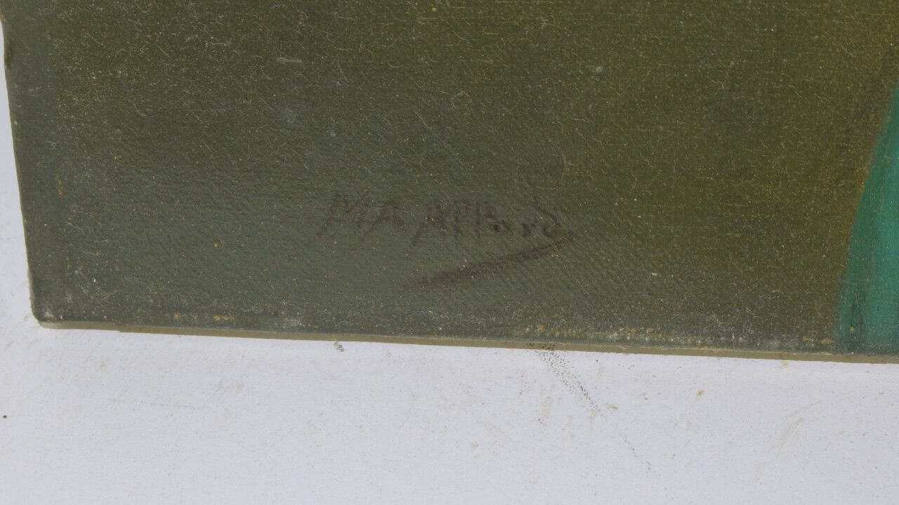 Ma. allard école de la fin du xixe siècle, jeune fille au chapeau bleu, huile sur toile. signée